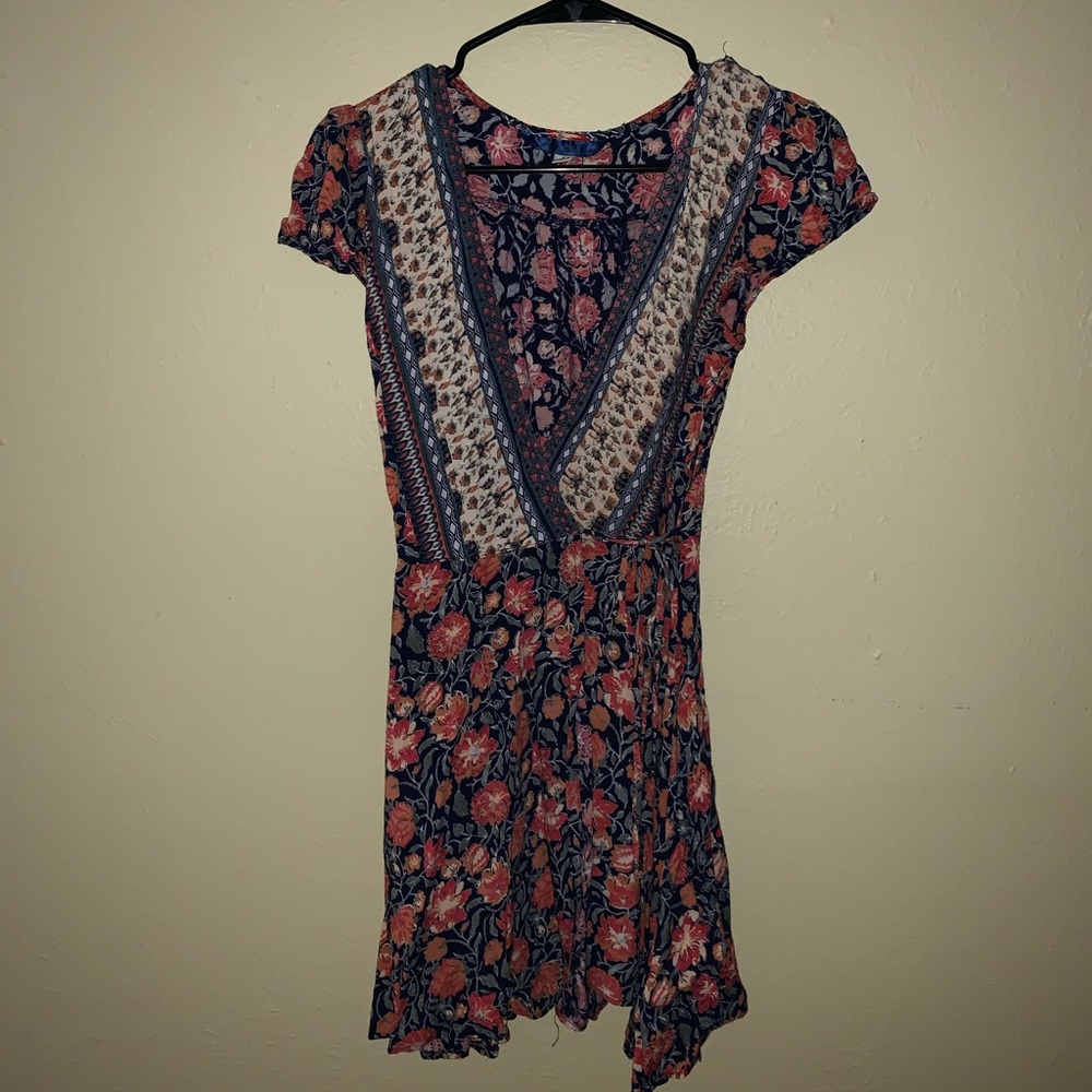 Floral Wrap Tie Mini Dress